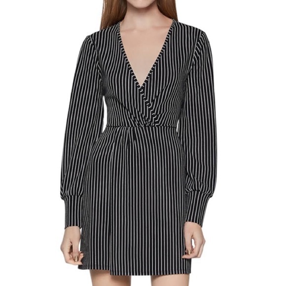 BCBGenerations Black Striped Faux-Wrap Dress - Picture 2 of 3
